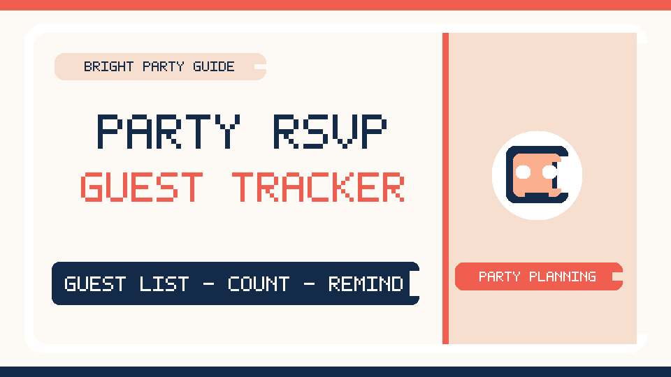 Illustrated RSVP guest tracker explaining invitations, confirmed attendance, headcount totals and reminder messages.